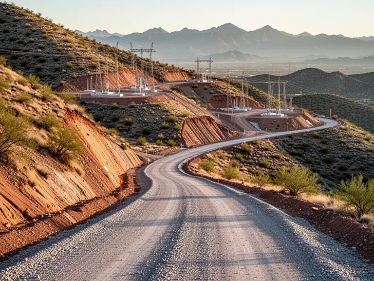 Newly constructed access road traversing steep terrain in Yavapai County
