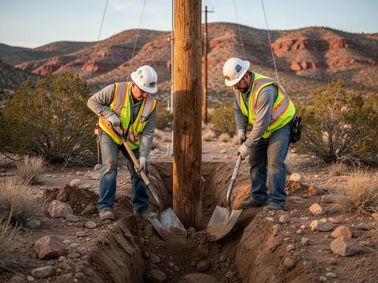 Utility workers performing specialized hand excavation near energized facilities